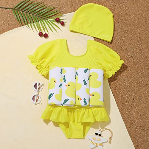 Kids Baby Girls Float Suit Duck Floatation Swimsuit with Adjustable Buoyancy Bathing Swimwear Toddler One Piece Swimming Suit Summer Swim Vest Jacket Ruffle Tutu Swim Dress Yellow Duck 3-4T3
