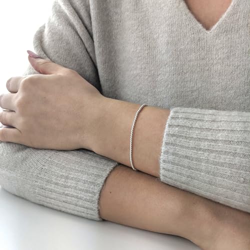Silverly 925 Sterling Silver Stretch Bead Bracelet - Friendship Polished Tiny Ball Beaded Bracelets for Women - Stacker Elastic String Bracelets for Ladies - Friend Gifts3
