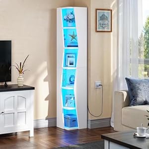 YITAHOME 71.45" Bookcase, 6 Shelves Corner Bookshelf with LED Light Modern, Tall Narrow Display Shelves, Wooden Free Standing Shelf, with Storage Organizer for Bedroom, Living Room, Home Off