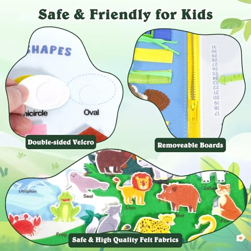 GMUFTIR Busy Board Montessori Spielzeug ab 1 Jahr, 8-in-1 Montessori Busy Board Weichem Filz für Frühe Bildung, Motorikspielzeug, Activity Board, Geschenk Spielzeug ab 1 2 3 Jahre Mädchen Junge