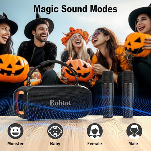 Bobtot Portable Bluetooth Speaker with 2 Wireless Microphones 40W Peak Outdoor Speaker IPX5 Waterproof Speaker with Handle Stereo Loud Sound, 8000mAh Battery for Kids, Home & Outdoor Party