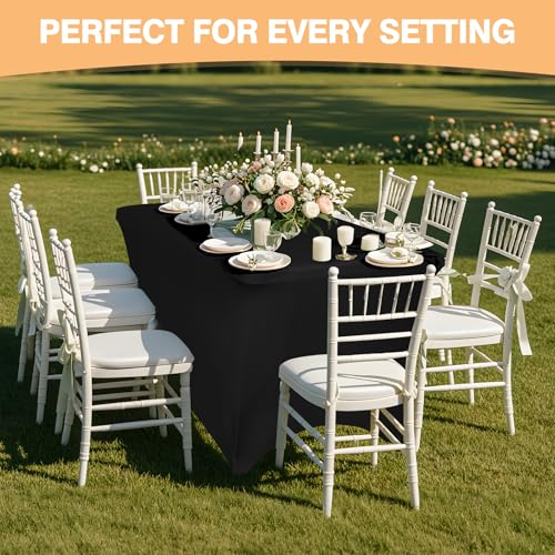 2 Pack 6 Feet Black Spandex Tablecloth for Rectangular Tables, Fitted & Stretch, Washable, Wrinkle Resistant, Perfect for Event, Wedding, Party, Banquet, Cocktail, Festival, and Table Protector - Image 8