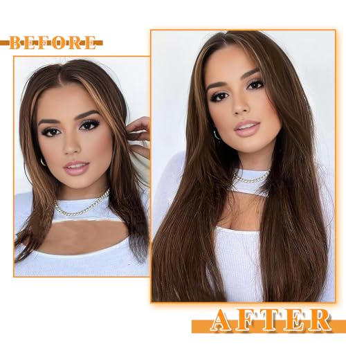 Image of YDDM Tape in Hair Extensions, 16 Inch 20pcs Chocolate Brown Invisible Tape in Hair Extensions Human Hair Straight Seamless 100% Remy Human Hair(4#, 16 Inch)
