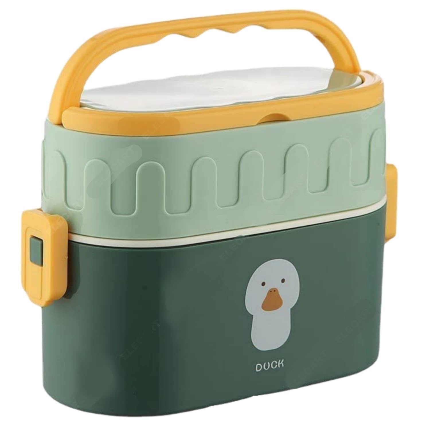 DREAM DOODLE Plastic Double Decker Lunch Box with Cute Handle for Kids, Bento Tiffin Box for Kids 2 Compartment Insulated Snack Pots for Students, Lunch Box School & Picnics (Random Color)