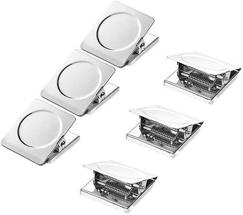 6 clips magnéticos cuadrados para pared de refrigerador, clip magnético de acero inoxidable, clips magnéticos de metal resistentes para colgar,