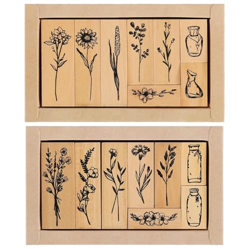thirei 16 Piezas Sellos de Madera, Sellos de Goma para Madera, para Etiquetar, Albumes de Bricolaje y Albumes de Recortes, Madera de Loto Vintage
