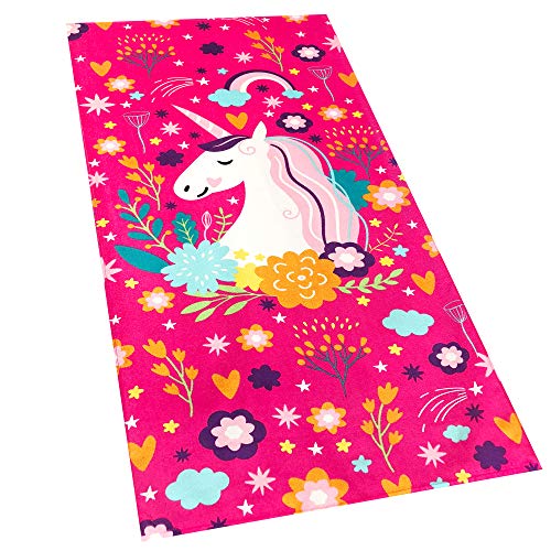 Softerry Love Unicorn Velour Beach Towel Pink Fantasy Rainbow 30in x 60in 100%
