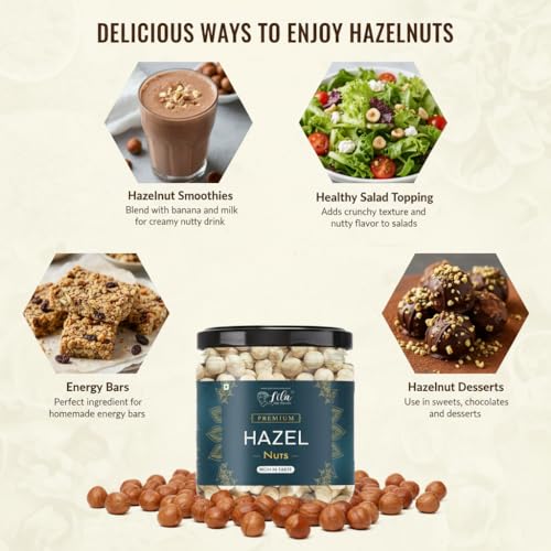 Image of LILA DRY FRUITS Hazelnuts 100 Grams | Roasted & Unsalted Hazel Nuts | Delicious Nut Snack for Baking and Snacking | Rich in Protein and Fibre | Premium Exotic Nut Dry Fruit Perfect for Giftings
