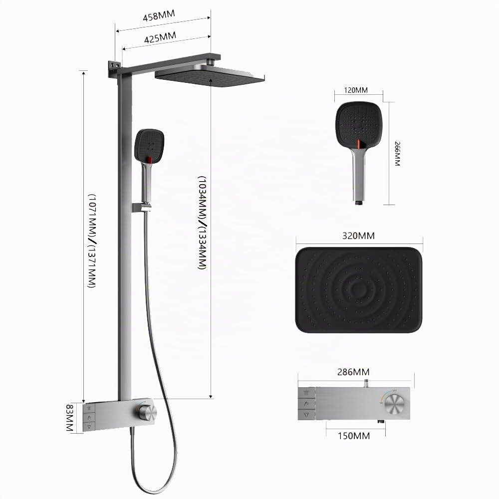 INEX EUROPA Colonna Doccia Nero Grigio Titanio Premium Acciaio Inossidabile 10 Anni di Garanzia - Colonna Doccia Quadrata Effetto Pioggia 3 Modalità di Funzionamento - Doccia 137cm Nero Grigio Titanio