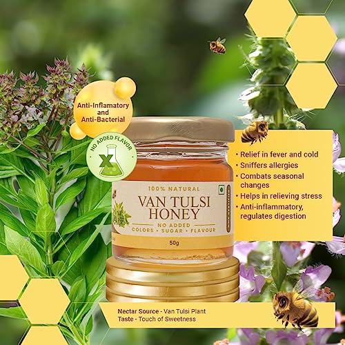 Image of Shiva Organic Raw Van Tulsi Flower Honey 50g | 100% Pure NMR Tested | Raw and Unprocessed