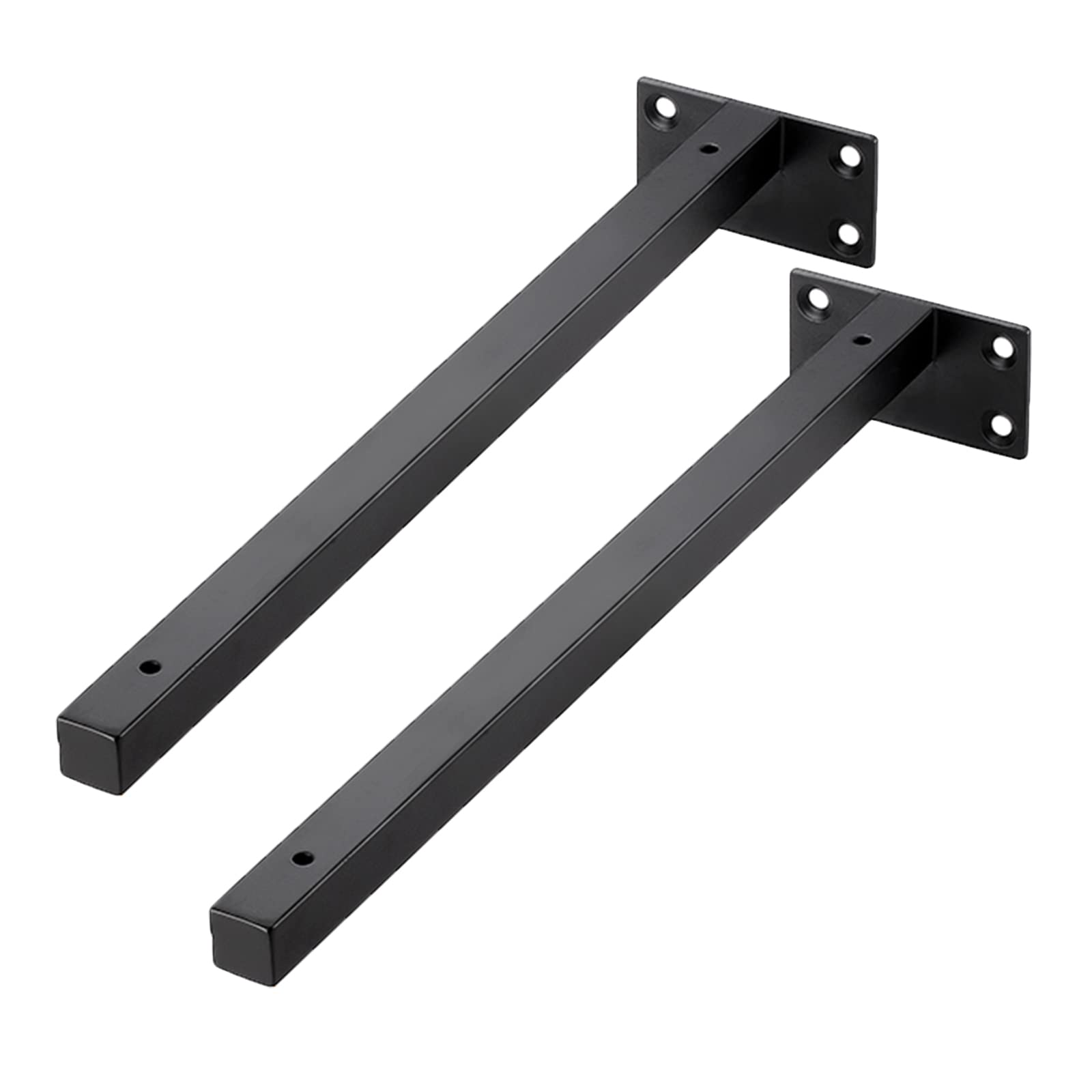 Black Square Pipe Shelf Brackets Stainless Steel Industrial Shelf Support Heavy Duty Metal Bracket for Wall Mounted Floating Shelves, 2 Pcs (350mm/13.8in)