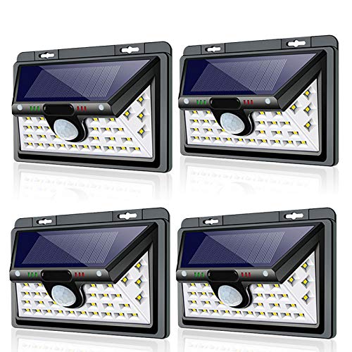 Solar Lights Outdoor, 3 Optional Modes Wall Mounted Motion Sensor Solar Lights, IP65 Waterproof, 270 Degree Wide Angle LED Solar Light for Front Door, Driveway 4Pack