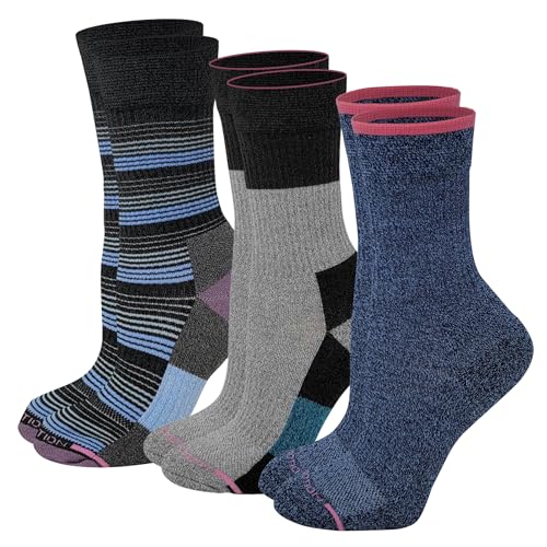 Dr. Motion Compression Crew Socks For Women Outdoor Hiking Walking With Enhanced Cushion And Breathable Arch Support 3 Pairs