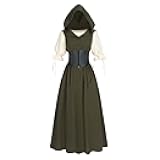 Renaissance Costume Women Medieval Dress Ren Faire Hooded Dresses with Corset