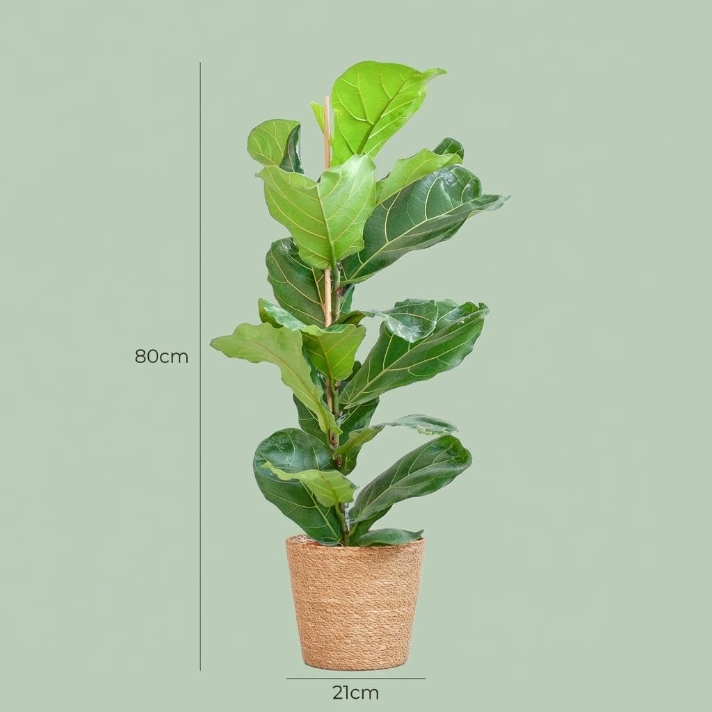 Ficus Lyrata con Cesto in Alga Marina, Interno, Naturale, 80cm, Ø21