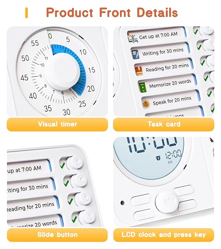 Image of Herloreen 3-in-1 Visual Timer Task Timer with Chore Chart Board, ADHD Tool for Kids Adults Visual Schedule for Kids with Autism, Daily Checklist for Home, School, Classroom, Desk, Chore Chart