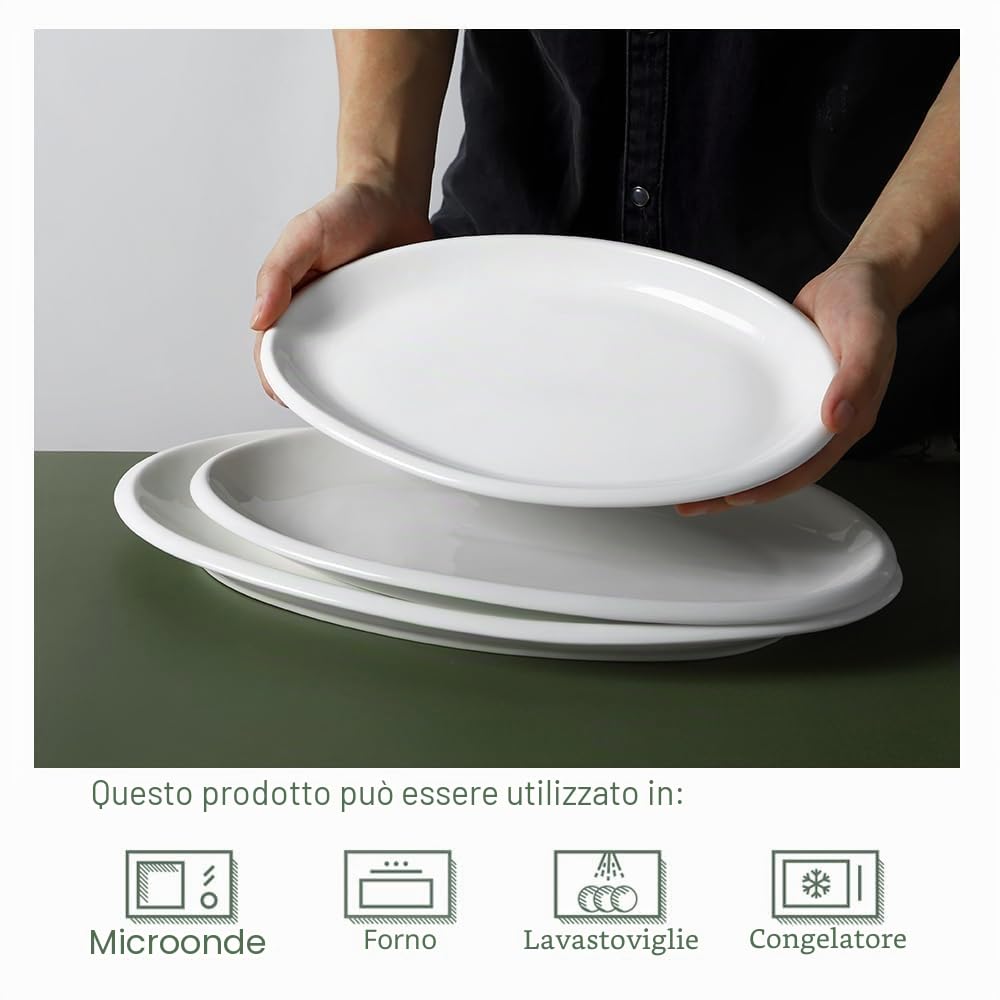DOWAN Piatti da Portata Ovali Bianchi, Piatti in Porcellana Grandi, Set di Piatti in Ceramica, Piatti Piani Impilabili per Carne Pesce Bistecca, 3 Pezzi (12/14/16 inch)