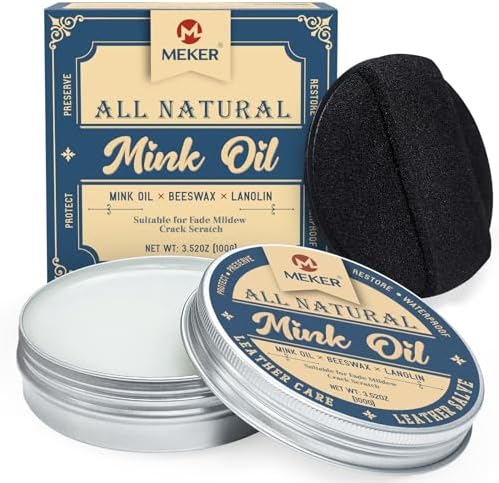 MEKER Mink Oil, Mink Oil for Leather Boots, All-Natural Leather Conditioner with Sponge, Restore Shoes, Jackets, Hats, Baseball Gloves, Saddles and Harnesses, 3.52oz