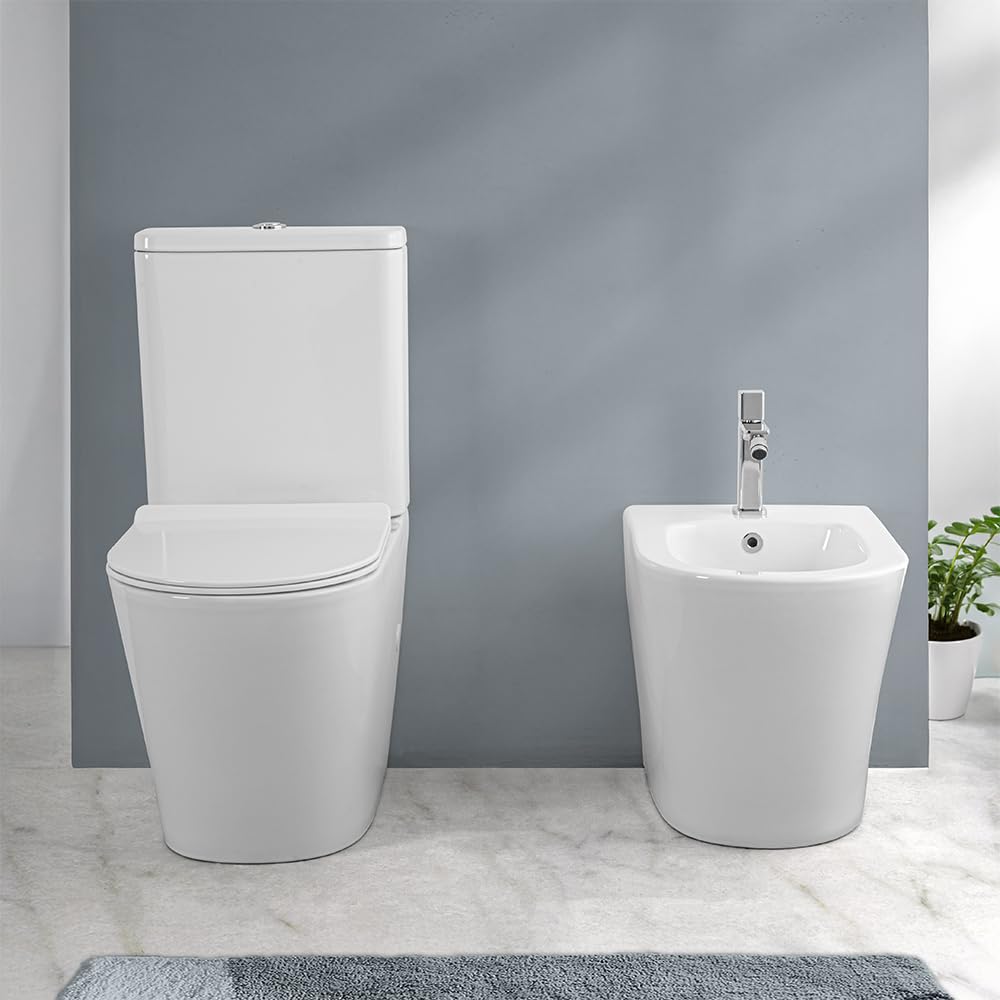 WC Filomuro Monoblocco Rimless Ceramica Bianco Lucida Linea Tygo 38x62x82,5 cm Sedile Soft-Close