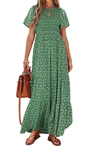 Image of PRETTYGARDEN Women's 2026 Summer Casual Flutter Short Sleeve Boho Floral Maxi Dress Crew Neck Smocked Tiered Long Dresses