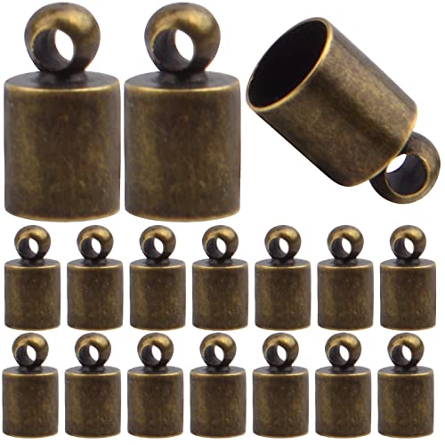Brass Cord End Caps Kit - 100pcs Glue-in Barrel & Leather Cord Ends Clasps Findings for DIY Jewelry: Necklace, Bracelet, Tassel Craft Making, Antique Bronze