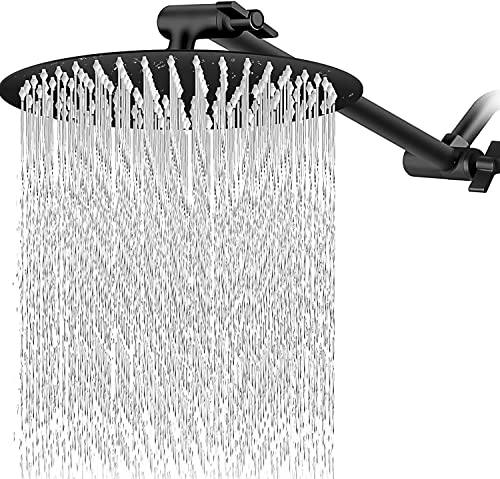 VIGIME Regenduschkopf mit 27,9 cm verstellbarem Verlängerungsarm, Hochdruck-Edelstahl-Regenduschkopf, ultradünner Wasserfall, Ganzkörperabdeckung, mattschwarz Cover