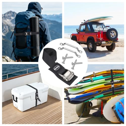 Image of EXVITAL Battery Tie Down Strap Hold Down Kit, 1.5 inch x 60 inch Cooler Tie Down Kit with Non-Rusting Cam Buckle, Stainless Steel Bracket & SS Screws for RV Battery,Luggage Belt (1 Pack)