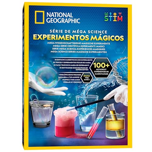 NATIONAL GEOGRAPHIC Science Magic Kit – Más de 100 experimentos científicos y trucos de magia para niños, set de química y kit de actividades CTIM, divertido juguete educativo para niños