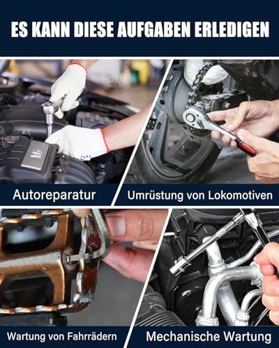KeZaara 46 Stück Ratschenkasten Knarrenkasten Klein, Das Verchromt Werkzeugkoffer, Ratschen- und Steckschlüssel-Set Geeignet für Arbeiten an Fahrrädern und Autos, Größe 1/4\