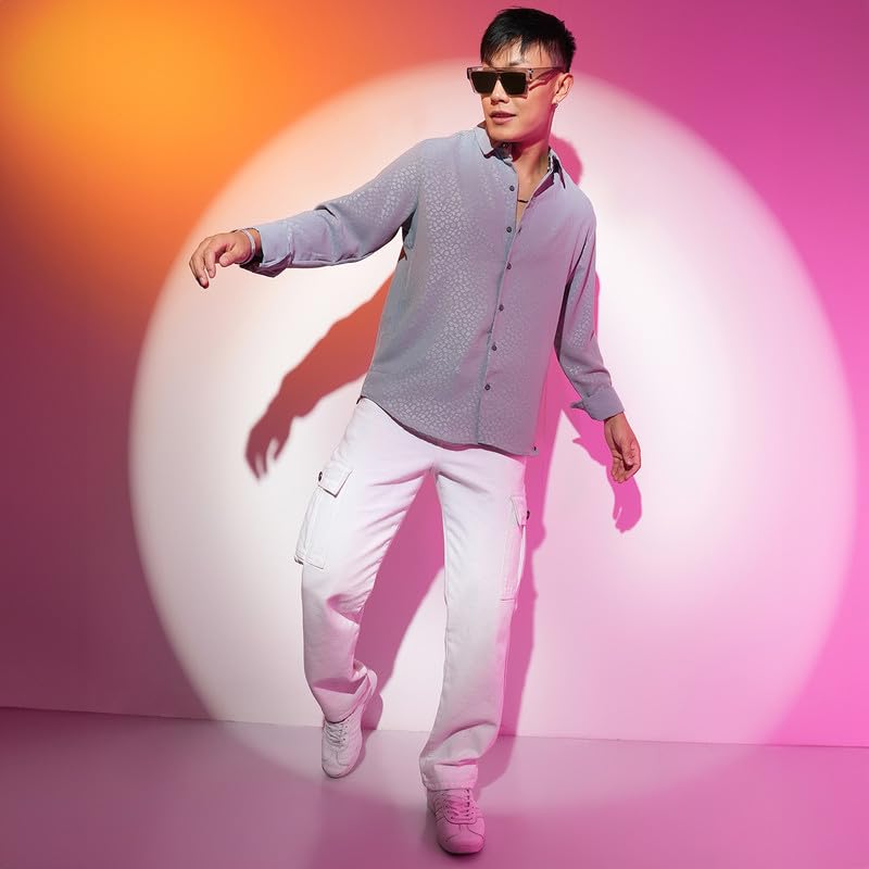 Image of CAHOOT Men's Solid Utility Shirt | Casual Wear | Spread Collar | Long Sleeve | Button Closure | Shirt Crafted with Comfort Fit for Everyday Wear