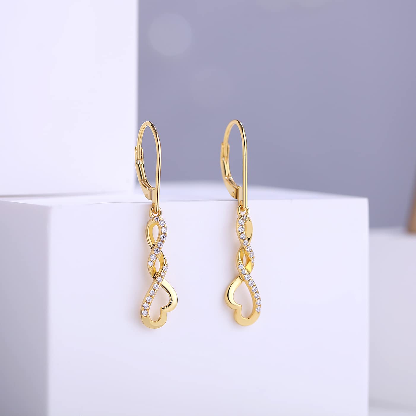 Jiamiaoi 18K Weißgold Plattiert Brillant Ohrringe - Silber 925 Hängend Sterling Unendlichkeit Infinity Lang Damen Diamant