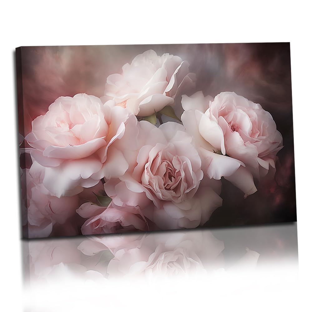 Peony Canvas Wall Art Pink Flowers in Vase Picture Wall Art Vintage Floral Blooming Painting Prints for Bathroom Decor Framed(Peony-2,16x24inch (