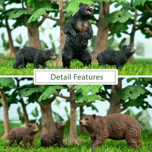 TOYMANY 6 Stück Bären Tierfiguren, Realistische Waldtier Familienfiguren Spielzeugset, enthält Braunbären und Schwarzbären, Bildung, Geburtstagsgeschenk, Weihnachtsspielzeug für Kinder