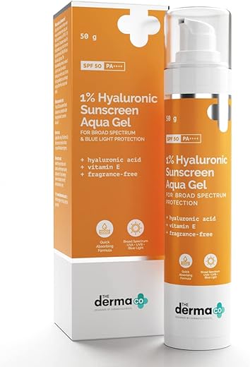 The Derma Co Hyaluronic Sunscreen Aqua Ultra Light Gel With Spf 50 Pa++++ For Broad Spectrum, UV A, UV B & Blue Light Protection For Oily Skin -…