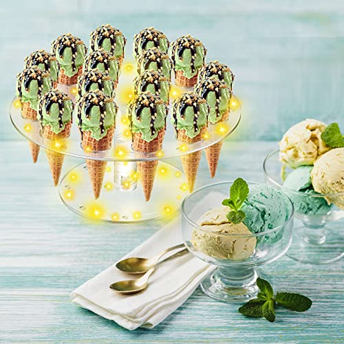 2 Pack Led Ice Cream Cone Holder With Lights 16 Holes Acrylic Ice Cream Cone Display Stand Waffle Cupcake Sugar Cone Cotton Candy Cones Display Rack For Birthday Weddings Parties Anniversaries #TOP4