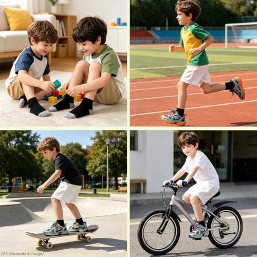 Image of EPEIUS Kids' Low Cut Ankle Socks Cotton Seamless Toe Sport Athletic Socks for Boys Girls White Black Navy 4 /8 Pack
