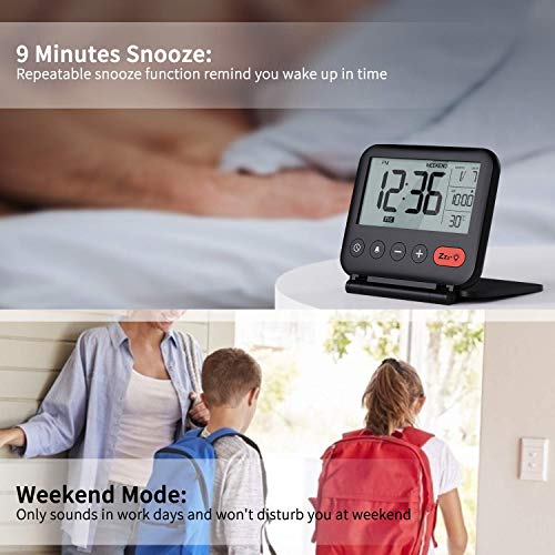 image for NOKLEAD Digital Travel Alarm Clock – Mini Portable LCD Display Clock