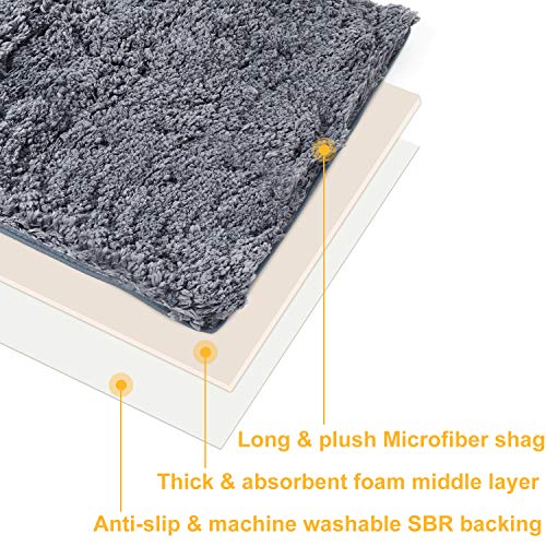 Bathroom Rugs Microfiber Plush Bath Mat Machine Washable, Slip Resistance Rubber and Absorbency Bath Rugs for Bathroom Floor, Door and Sink, Rectangular Floor Mat,Grey,32"x 20"