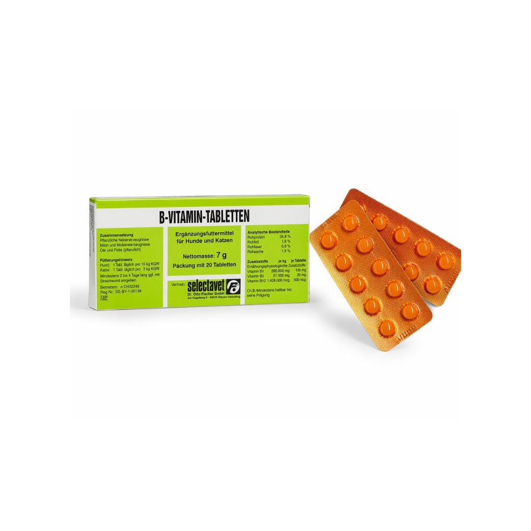 B-Vitamin-TABLETTEN | 20 Tabletten | Ergänzungsfuttermittel für Hunde & Katzen | Mit B-Vitaminen