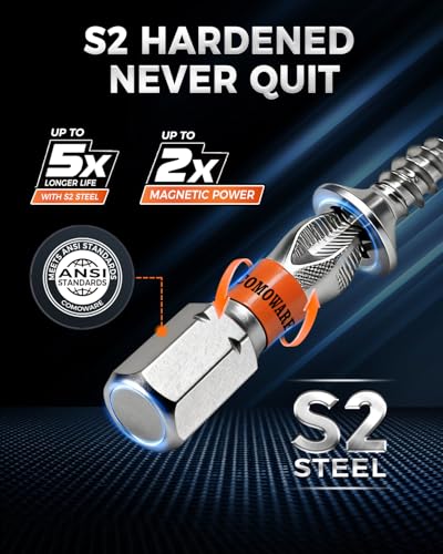 Image of COMOWARE High Magnetic Screwdriver Drill Bit Set, 12PCS, #2 Anti-Slip Long Phillips Bits, S2 Steel, Chrome Plated for Rust Resistance, 1-6 inch Magnetic Impact Bits for Power Drill