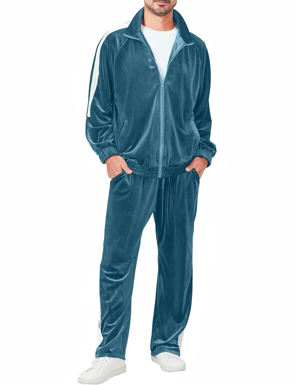 Mens Tracksuit 2 Piece Velour Sweatsuit for Men Casual Full Zip Jogging Suit Jacket Pants Set-image-39