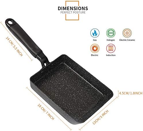 MyLifeUNIT Tamagoyaki Pan, Japanese Omelette Pan Nonstick with Silicone Spatula, Square Egg Pan 7 x 5 inches, Black - Thumbnail 3