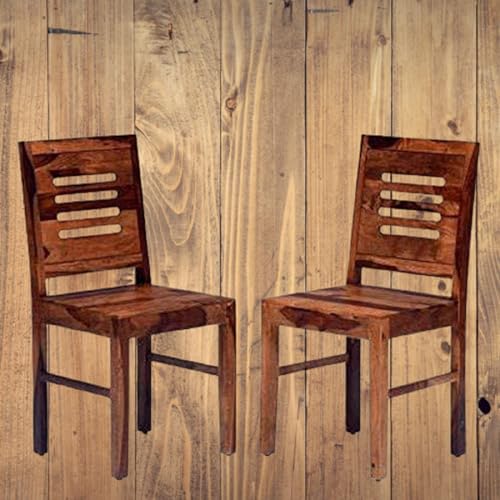 Image of Solid Sheesham Wood Dining Chairs Set of 2 | Solid Wood Dining Chairs | Wooden Study Chairs Set of 2 for Study Room | Wooden Chairs | Set of 2 | Brown Finish