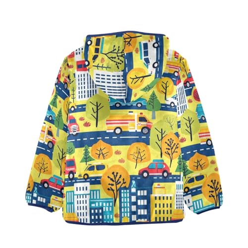 Boys Girls Fleece Jacket Cartoon City Street Trees and Cars Kids Warm Hooded Outwear Coat2