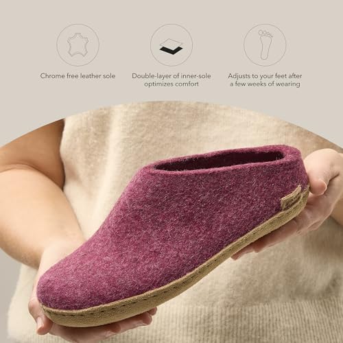 Image of Glerups 100% quality wool mix Slipper with leather sole - Unisex Slip-on