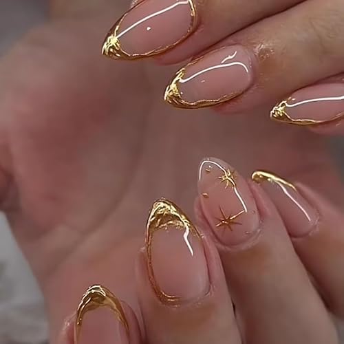 Short Almond Press on Nails with French Tip & 3D