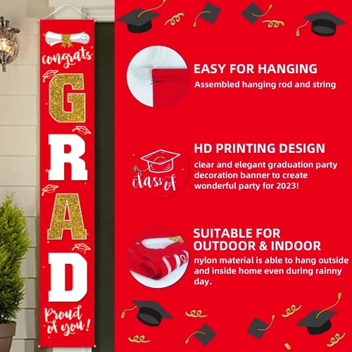 Image of Graduation Decorations 2026 Banner Porch Sign Red Gold for Class of 2026 Graduates Party Supplies