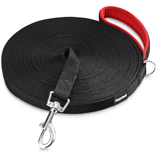HAPPY HACHI Guinzaglio da Traino per Cani, 3 m/5 m/10 m/15 m/20 m/25 m/30 m/33 m, in Nylon con Cinturino, per Cani di Taglia Grande e Piccola (Nero, 3M)