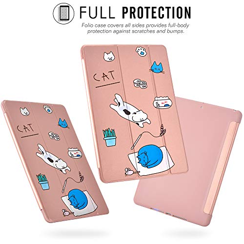 Joyland Cat Pad Case Cover For Ipad 5Th/6Th (Generation) Rose Gold Case Lovely Cartoon Kitten Anti-Scratch Shockproof Lightweight Smart Trifold Stand Cover Soft Tpu Cover For Ipad 5Th/6Th Generation #TOP5