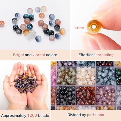 Image of XSEINO About 1200+ pcs 6mm Glass Beads Bracelet Making Kit, 24 Assorted Black and White Bi-Color Fusion Series Crystal Beads for Jewelry Making, DIY Crafts, Friendship Bracelets